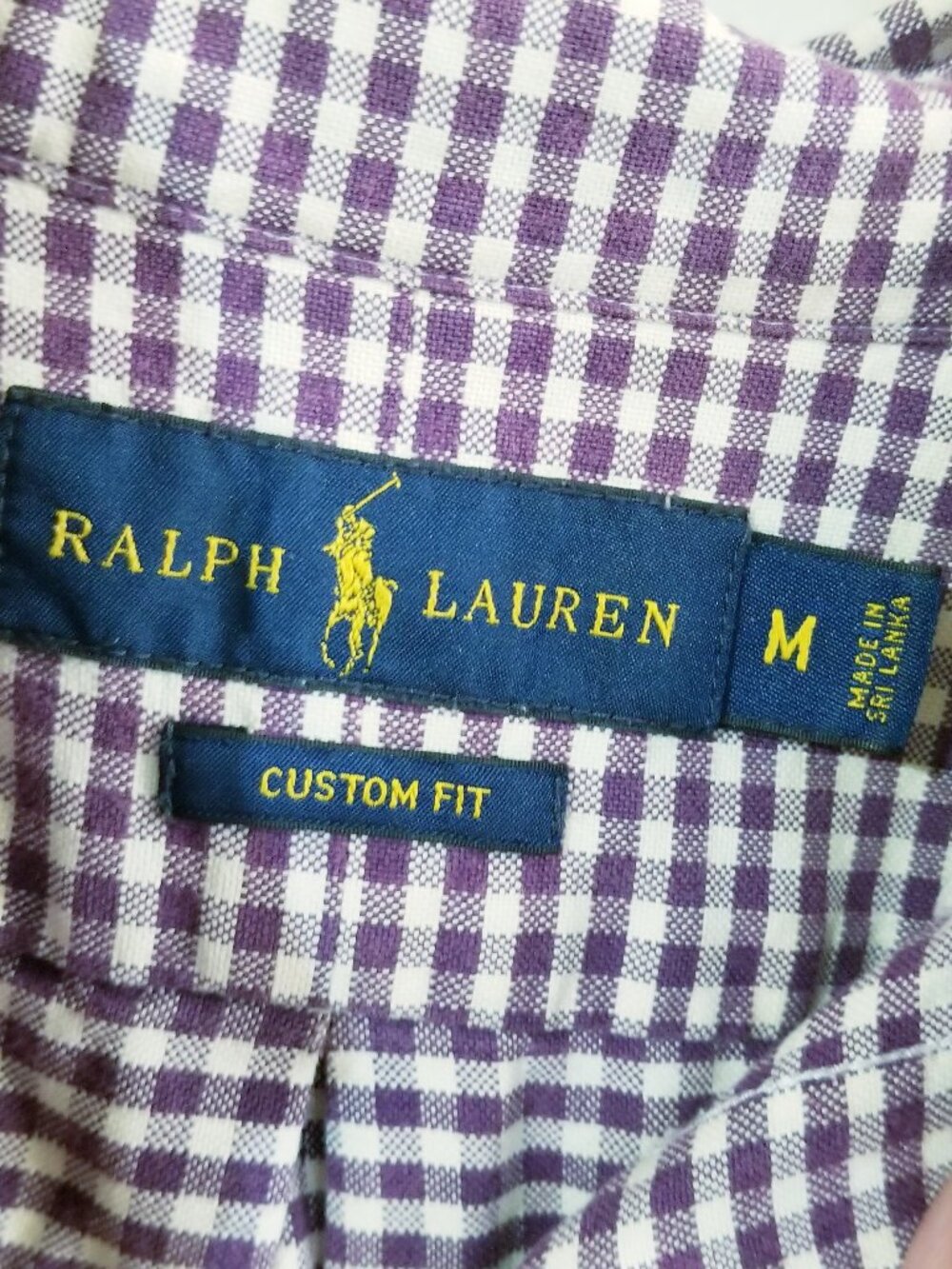 Men’s Ralph Lauren Custom Fit Gingham Oxford Cotton Button Up Shirt Purple Med - Picture 3 of 8